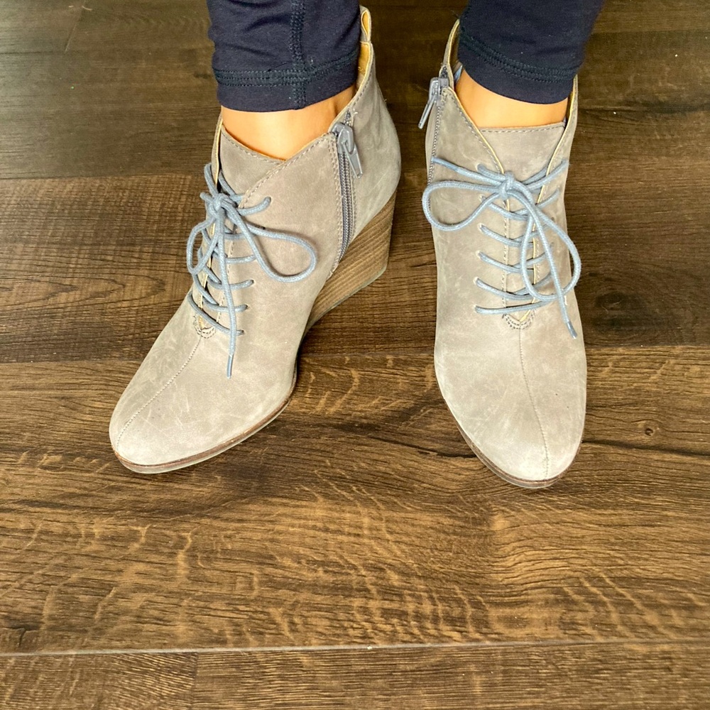 Lucky brand leather wedge booties